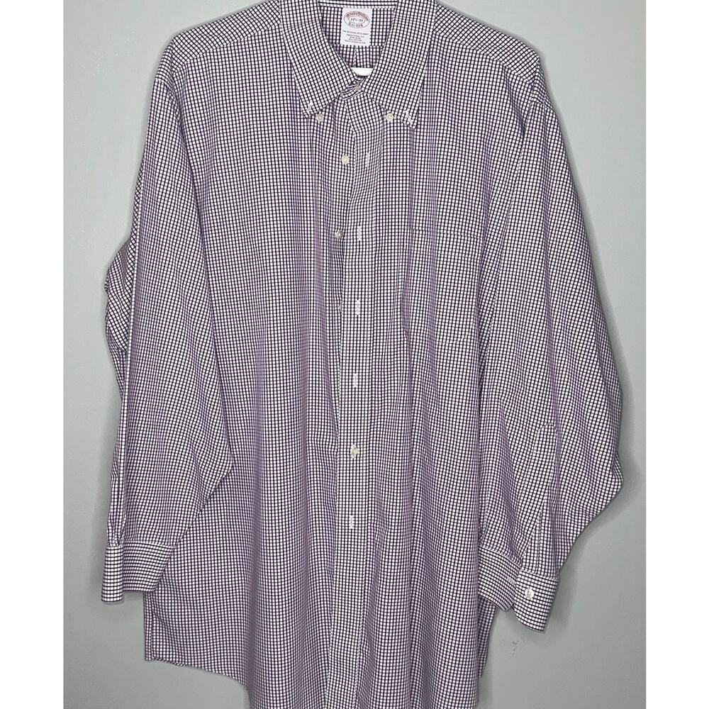Brooks Brothers Mens Size 17.5-33 Purple White Check Long Sleeve Dress Shirt